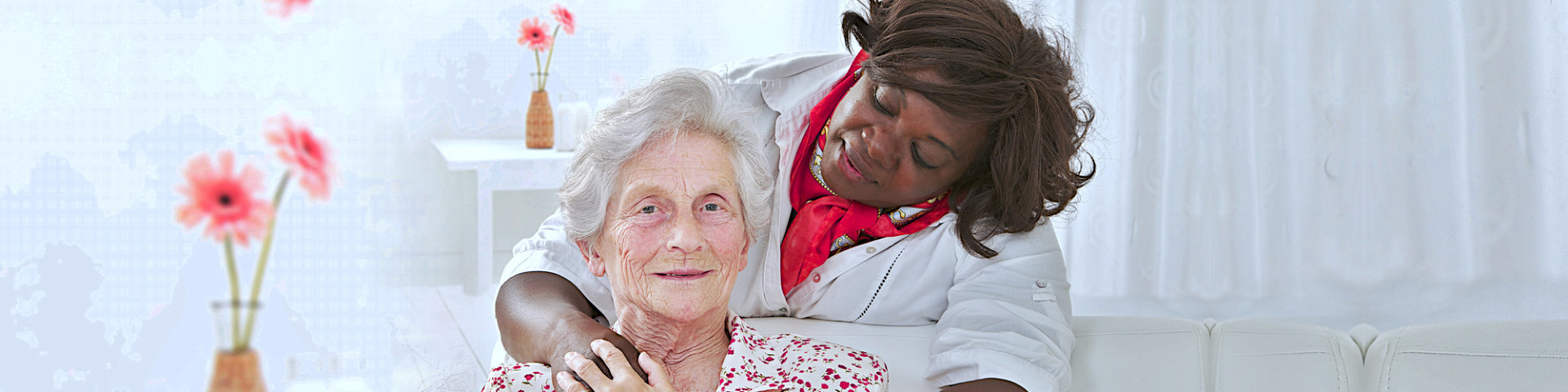 Happy senior patient with friendly female nurse